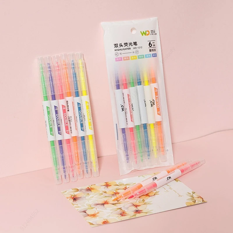 Pastel Highlighter Set Double Ended - ปากกามาร์กเกอร์ปากกาไฮไลท์สีสีพาสเทลปลายหน้าต่างแบบไม่ซ้ำใคร6สี/ชุดสีอ่อนสำหรับเครื่องเขียนปากกาโรงเรียน