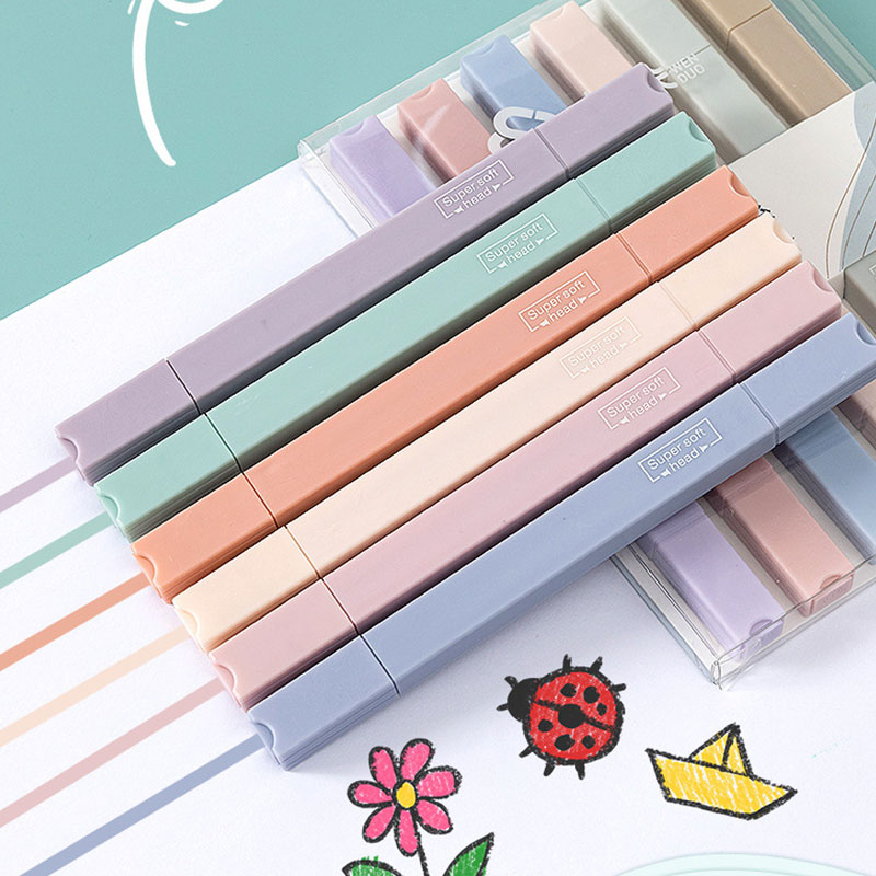 6 PCS DOUBLE SIDE Highlighter  - Pastel Highlighter Set Double Ended บทวิจารณ์และราคา